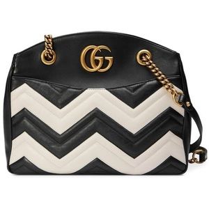Preowned Gucci Marmont Matelasse Black White Bag